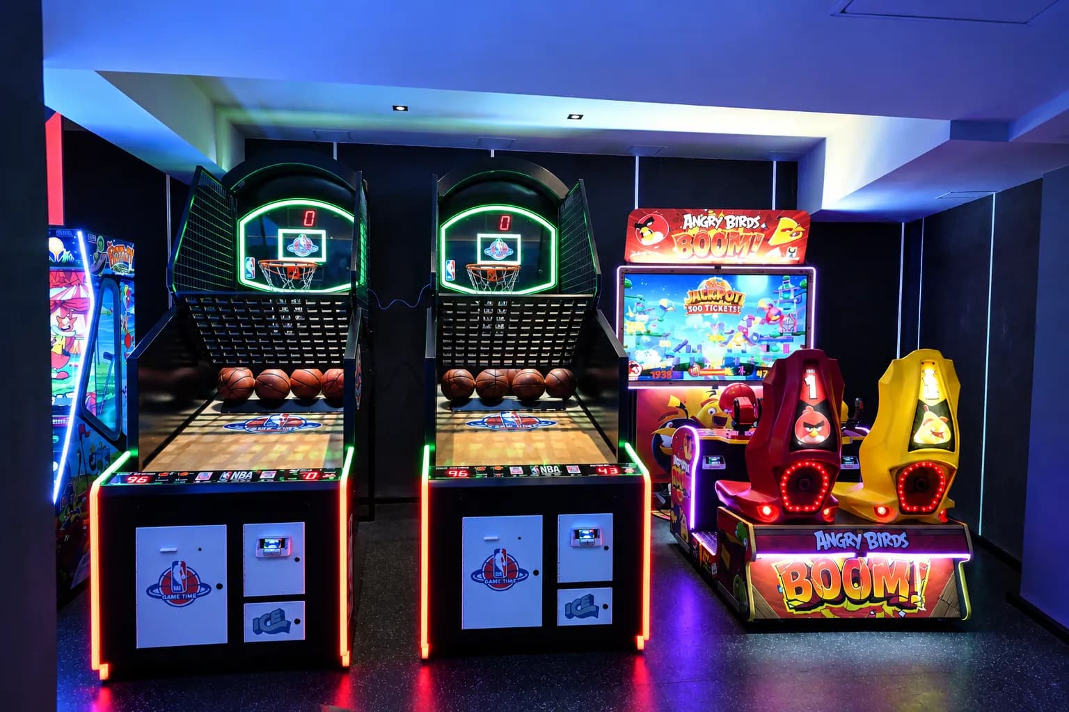 Gaming stations inside Trobbu Secret Cave teens arcade